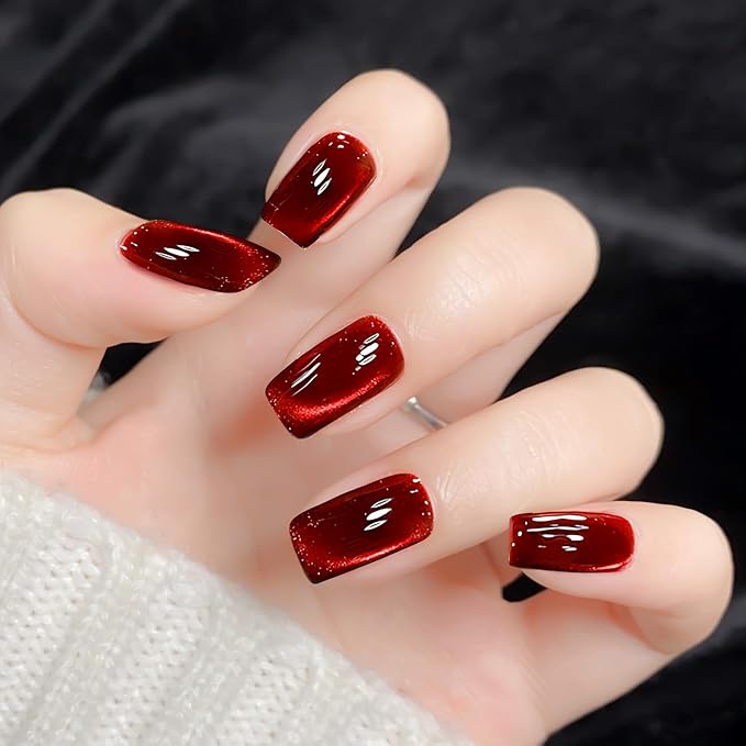 MAYCHAO 15ML Red Cat Eye Gel Nail Polish 1Pc Blood Red Gel Polish Soak off Holographic Magnetic Nail Polish for Nail Art Manicure Salon DIY at Home, 0.5 OZ