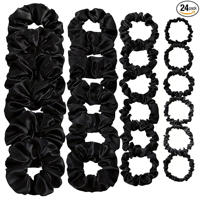 24 Pcs Hair Ties Scrunchies for Women Big Satin Scrunchie for Girls Seamless Elastic Hair Bands Soft Small Hair Tie for Thick Thin Hair Ponytail Holders Accessories