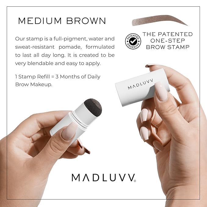 MADLUVV Brow Stamp Refill* - Color Stamp for Brows & Root Touch Up for Women & Men, Instantly Conceal Hair Loss, Grey Hair, Thinning Hair with Stain-Proof/Smudge-Proof Powder Formula (Medium Brown)