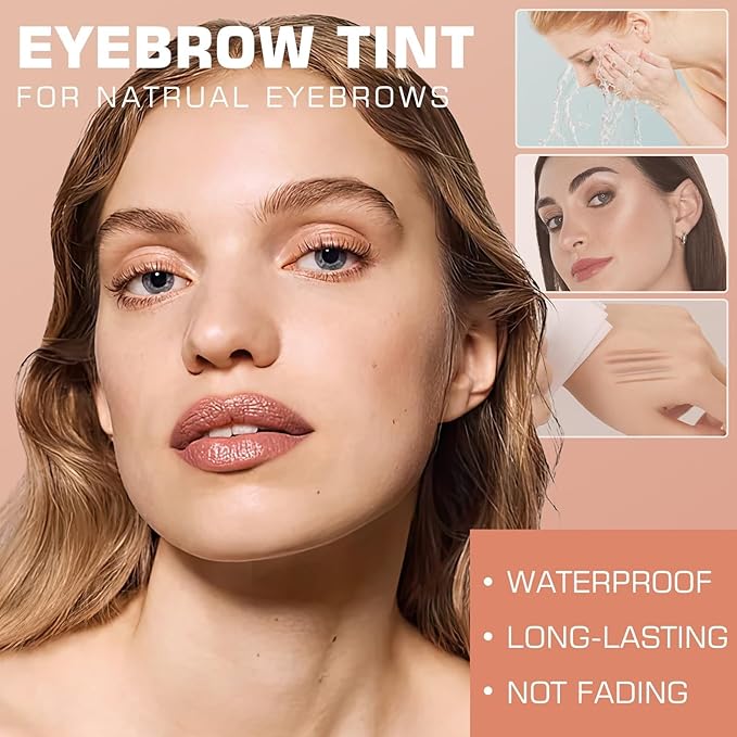 Tattoo Eyebrow Gel Easy Peel Off - Eyebrow Tint Peel Off Long-Lasting Waterproof Transfer-Proof Brow Gel For Fuller & Defined Looking Eyebrows (Warm Brown)