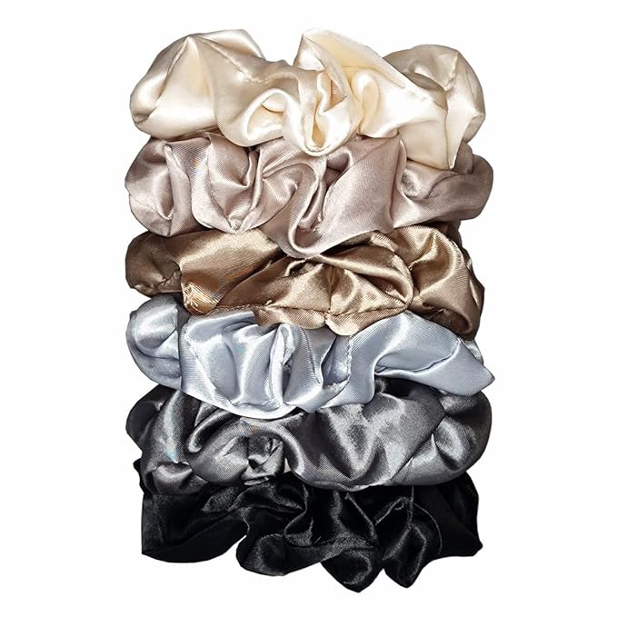 Sufermoe 6 Pcs Satin Silk Hair Scrunchies, Soft Hair Ties for Women and Girls, 6 Classic Colors, 4.5 Inch, Metallic color