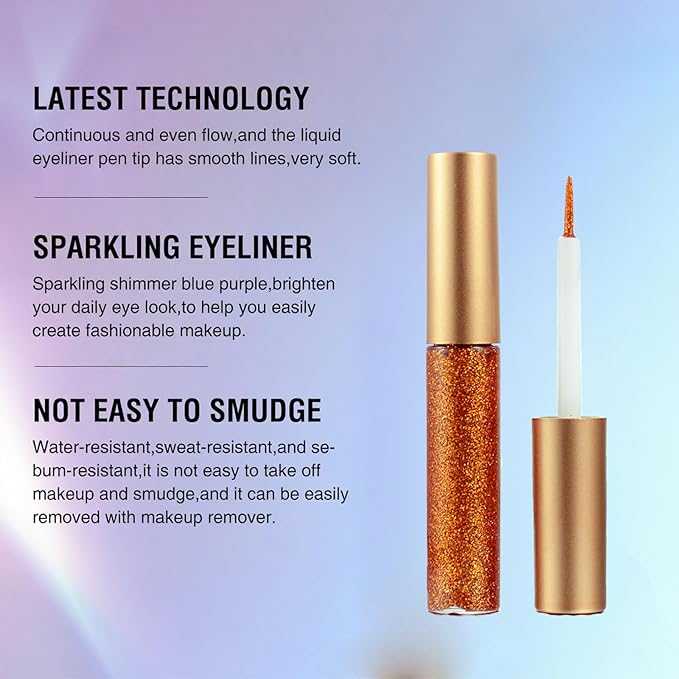 LAIKME Glitter Eyeliner Liquid, Orange Shimmer Eyeliner, Long-Wearing & Smudge-Proof, Waterproof, Ultra-Fine Tip & Smooth Application, Sparkle Glitter Eye Liner, Vibrant Eye Makeup for Festival Party