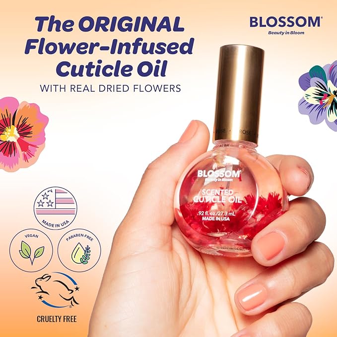 Blossom Cuticle Oil for Nails, Hydrating, Moisturizing, Scented Nail Oil Cuticle Care, Infused with Real Flowers, Made in USA, 0.92 fl. oz, Coconut