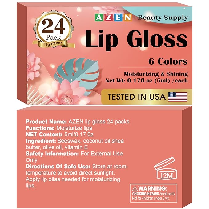 AZEN 24 Pack Lip Gloss Set, Color Lip Oil for Dry Cracked Lips Moisturizing Hydrating Nourishing with Vitamin E, Mothers Day Gifts for Women