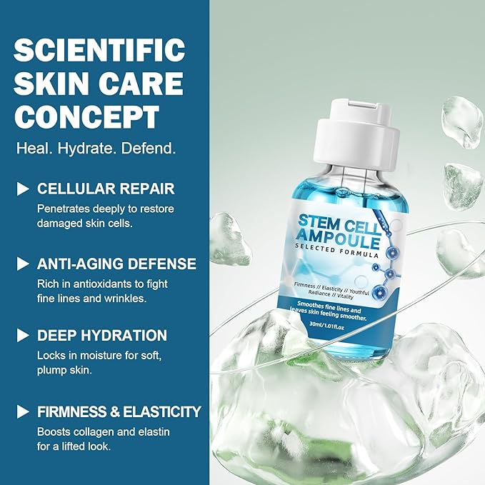 Stem Cell Serum for Face – 2 Pcs Microneedling Serum Ampoule Booster to Use with and without Derma Pen, Korean Anti-Aging Skin Care for Wrinkles, Scars, Hydration & Rejuvenated Skin 1 fl.oz