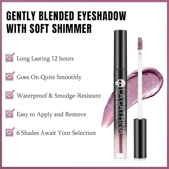 Purple Metallic Liquid Eyeshadow, Highly Pigmented Liquid Shimmer Plum Purple Eye Shadow for Old Women, Long Lasting Waterproof Mauve Eye Makeup for Mardi Gras, Party, Quick Dry, Non-Greasy, Vegan #12