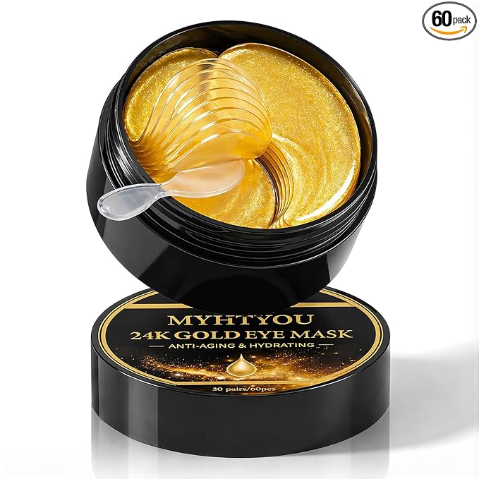24K Gold Under Eye Patches (60 Pcs) - Collagen & Peptide Eye Masks for Dark Circles, Puffy Eyes & Wrinkles, Hydrating Cooling Eye Patches with Caffeine & Hyaluronic Acid, Suitable for Men & Women