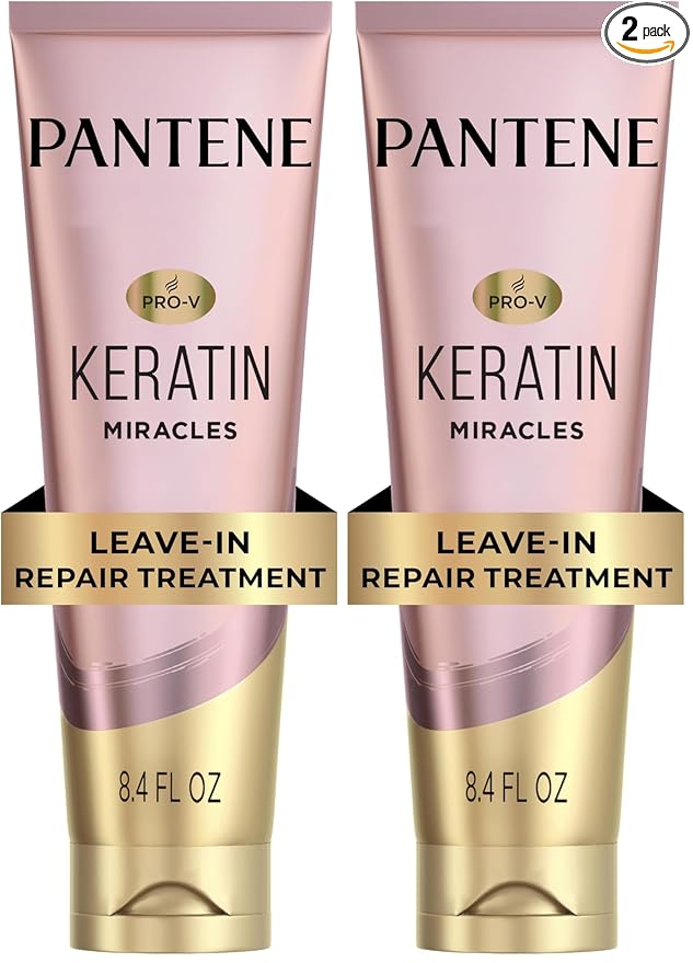Pantene Keratin Leave-In Conditioner with Argan Oil,Protein Treatment for Dry,Damaged & Color-Treated Hair,Repairs Split Ends & Protects from Damage,Formaldehyde-Free,8.4 Fl Oz,(Pack of 2)