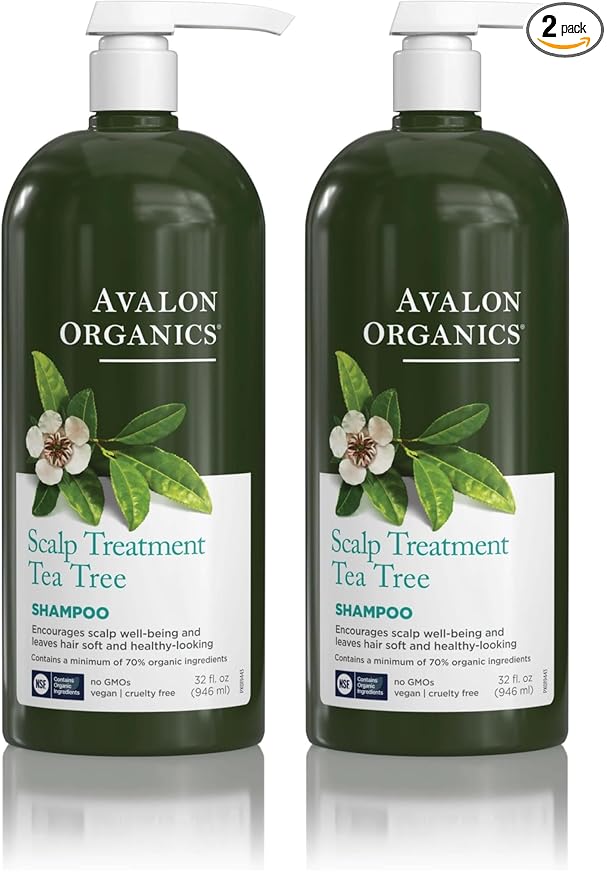 Avalon Organics Scalp Treatment Tea Tree Shampoo,Encourages Scalp Well-Being and Leaves Hair Soft,32 Fluid Ounces,(Pack of 2)