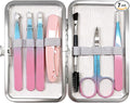 Eyebrow Tweezers Set with Travel Case - 7 Pcs Professional Eyebrow Grooming Kit Stainless Steel Slant and Pointed Tweezer Kit for Women Facial Hair, Ingrown Hair and Daily Grooming