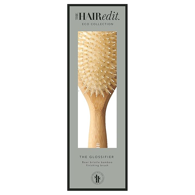 The Hair Edit Glossifier Boar Bristle Bamboo Brush, Hairbrush for Women, Bamboo Finishing Brush for Smooth Shine & Taming Flyaways, Distributes Natural Oils, Lightweight Eco-Friendly, All Hair Types
