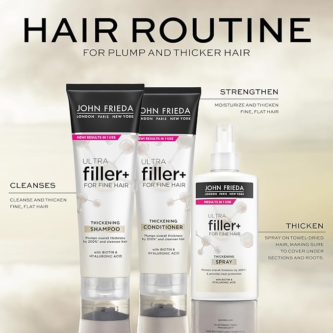 John Frieda ULTRAfiller+ Thickening Conditioner, Strengthening Conditioner for Damaged or Thin Hair, Infused with Biotin and Hyaluronic Acid to Strengthen Hair for Thicker Fuller Results, 8.3 Oz