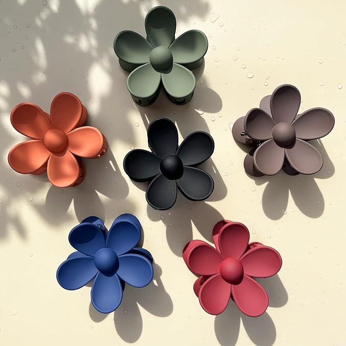 Flower Hair Clips 6 PCS for Women, Flower Claw Clips Matte Large Claw Clips Strong Hold Jaw Clamps Hair Accessories for Thick Hair 6 Colors