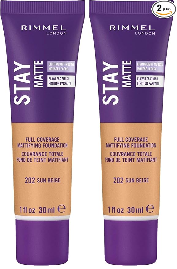 Rimmel Stay Matte Foundation, Sun Beige, 1 Fluid Ounce (B07JLMT5Z3) (Pack of 2)