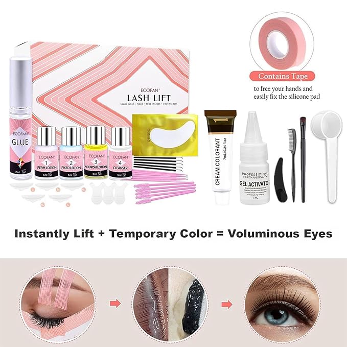 Lash Lift and Color Kit, At-Home DIY Lash Perm with Long Lasting Curl & Natural Look, Upgraded Glue, Temporary Black Lash & Brow Color, Complete Salon Grade Tools for Beginners and Professionals
