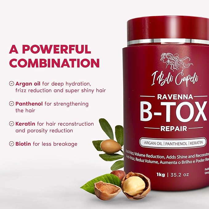 I Belli Capelli Ravenna Professional Keratin Hair B-tox -Cirugia Capilar para el Cabello, Smoothing, B-tox Hair Treatment, Celulas Madres Para el Cabello-Straightener System 3x1L 105.8oz