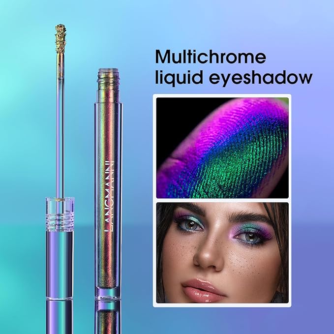Metallic Liquid Chameleon Eyeshadow, Multi-Dimensional Eye Looks, Long-lasting Holographic Glitter Multichrome Eyeshadows Makeup (#Peacock+#GX013)