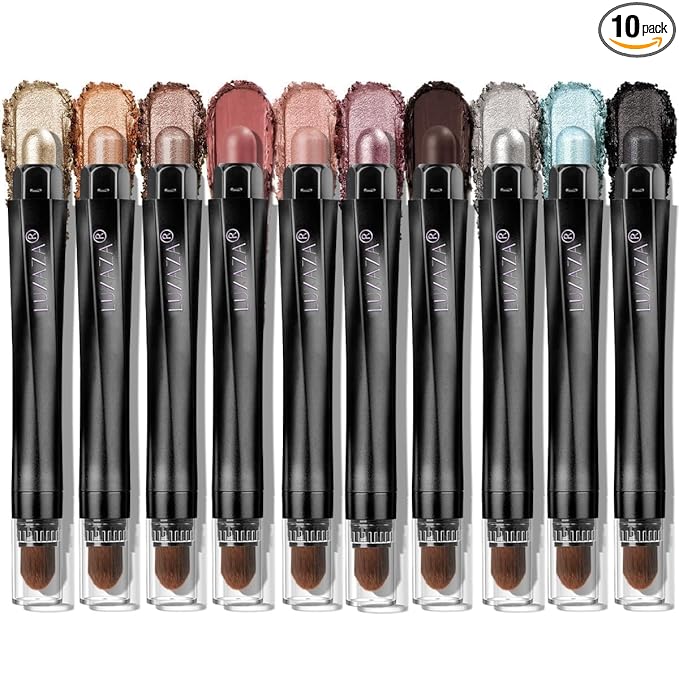 LUXAZA PRO Blue Eyeshadow Stick Makeup Set 10PCS, Neutral Shimmer And Matte Cream Eye Shadow Palette, Metallic Bronze Smoky Eyeliner Brightener Crayon Pencil Kit, Ideal Gift for Women -Mint Chocolate