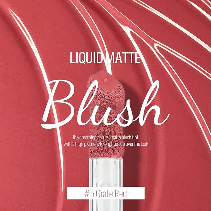 KYDA Liquid Blush, Matte Tinted for Cheeks, Lasting Dewy Finish, High Pigment Soft Creamy Blush, Blendable Lightweight Cover-Grate Red