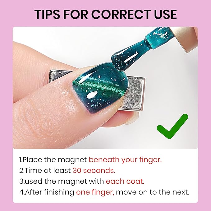 Magnetic Glitter Cat Eye Nail Polish Set, Quick Dry Cateye Nail Polish Non Gel, Multi-Color Holographic Nail Lacquer with Magnet High Glossy DIY Salon for Women Girl