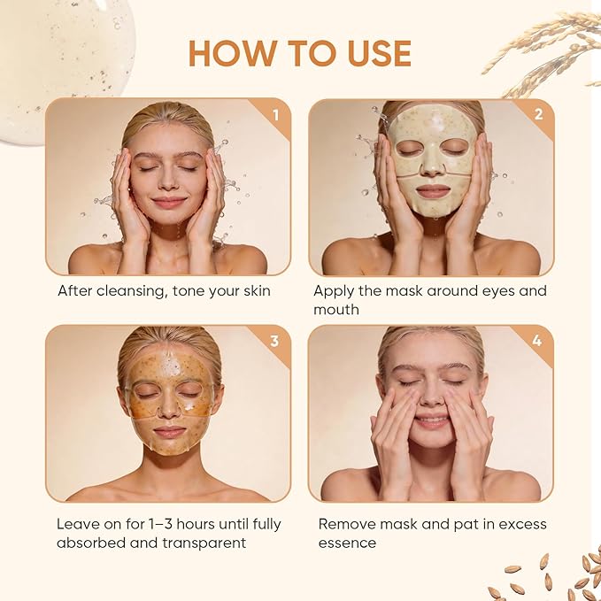 TEAWOO Rice Deep Collagen Face Mask, 38g x 24 EA, Moisturizing and Hydrating Overnight Facial Mask, Contains Ceramide & Collagen for Glass Glow Skin, Korean Skincare