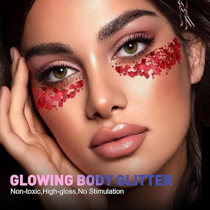 AROIC 40 Colors Body Glitter, Mardi Gras Accessories Hair Glitter for Kids Women Glow in The Dark, Eyeshadow Face Sparkles, Makeup Festivals, Raves, Cosplay, Concerts Face Paint St Patricks Day Gifts