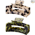 Cellulose Acetate Hair Claw Clips, Rectangle Tortoise Shell Celluloid Strong Hold Clips for Thin Thick Hair, Barrette Jaw Clamp Styling Accessories for Women Ladies Mother (2 Pack)