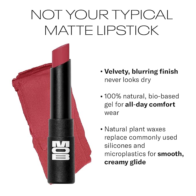 MOB Beauty Soft Matte Lipstick, M144 Muted Rose, Long Lasting, Weightless Blurring Lip Color Infused with Skincare, Vegan, Silicone-Free, Cruelty Free