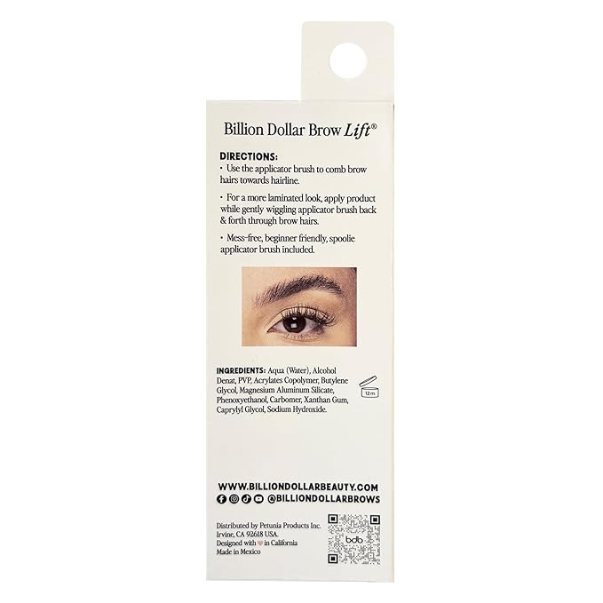 Billion Dollar Brow Lift - Clear Ultra-Hold Eyebrow Gel for Laminated Brow Look - Flake-Free Extreme Long-Wear Brow Glue and Sculpting Wax with Built-in Spoolie Brush - Vegan