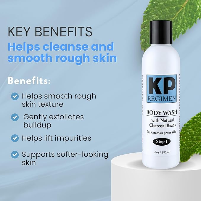 Keratosis Pilaris Exfoliating Face & Body Cleanser Wash with Natural Charcoal Beads Plus Essential Oils, Exfoliate Back & Butt skin bumps, Get Rid of Rough Skin & Red Bumps 6 oz