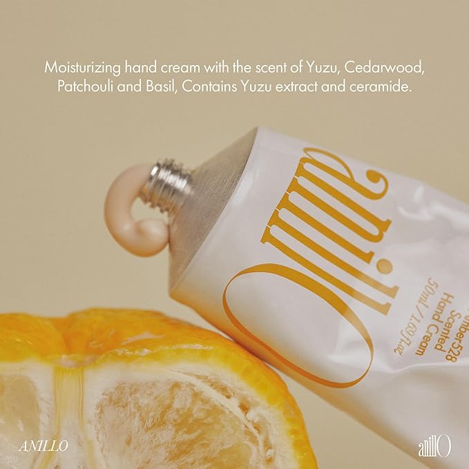 ANILLO Amber528 Scented Hand Cream – Vegan Moisturizer with Yuzu Extract, Hinoki Cypress Oil, Shea Butter & Ceramide – Amber Scent, Paraben-Free, 1.69 fl. oz