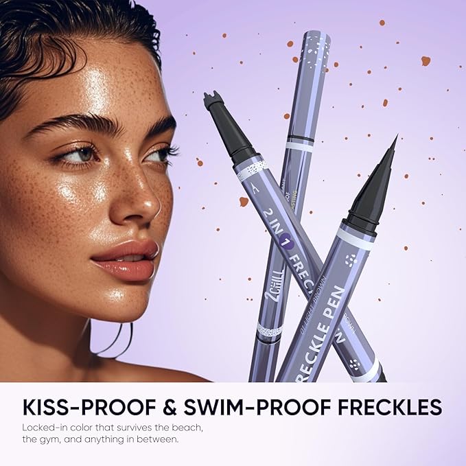 2CHILL Dual Ended Freckle Pen, 2 in 1 Microblading Fake Freckles and Eyebrow Pen, Waterproof Natural Lifelike Freckle Stamp, Faux Makeup Last All Day (01 Light Brown)
