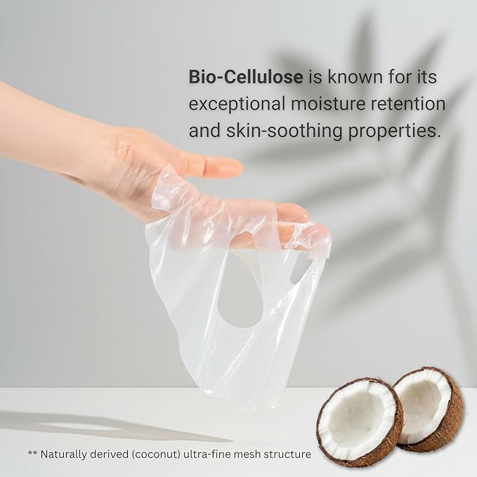 Red Ginseng Bio Cellulose Face Mask - Deep Hydrating Sheet Mask with Honeysuckle & Cica - Soothing Korean Skincare for Glowing Skin - 5 Count Box