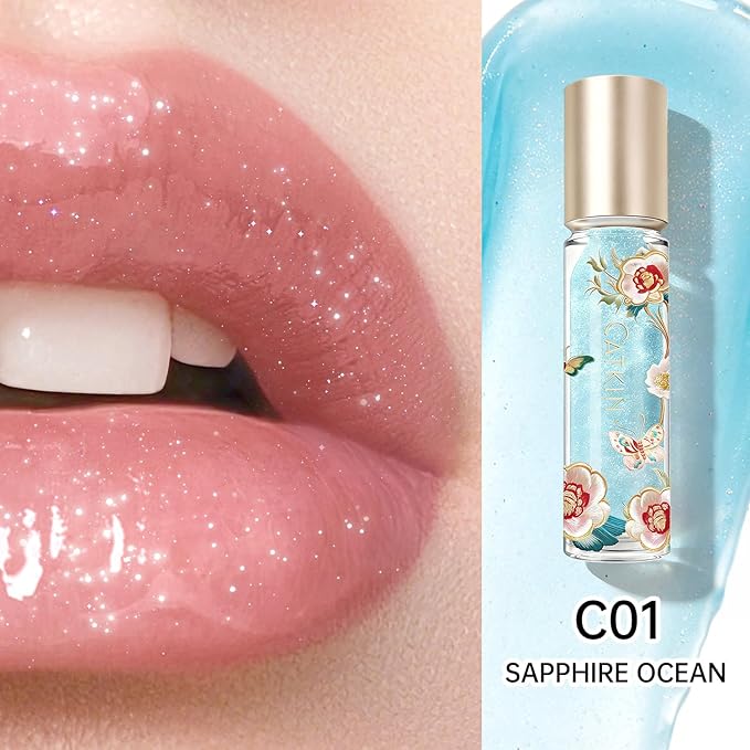 CATKIN Lip Plumper Gloss, Tinted Lip Serum with Hyaluronic Acid & Jojoba Oil, Non-sticky Volumizing Hydrating Formula for a High Shine Maximum 3D Look, Plump & Soft Lips 0.12 Fl Oz -C01 Sapphire Ocean