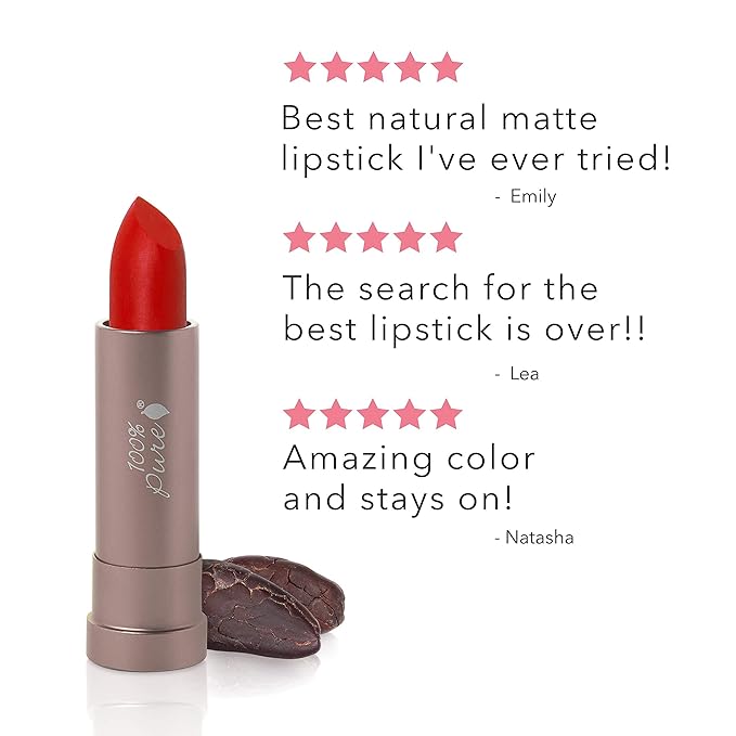 100% PURE Cocoa Butter Matte Lipstick Full Stay All Day Coverage, Lasting Moisturizing & Softening Natural Lip Color for All Skin Tones, Vegan Fruit Pigmented Sonora (Orange-Red) - 0.15 oz