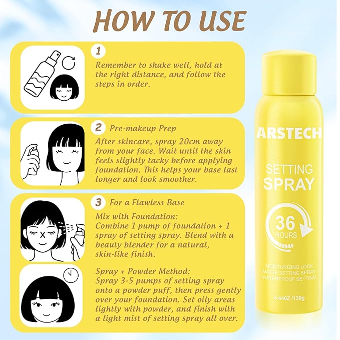 Setting Spray for Makeup Long Lasting for up to 36HR Wear Vitamin C Ultra-Fine Face Mist Dewy Hydrating & Soothing Finishing Fixing Spray for Make Up All-Day Fresh Look 4.44 oz