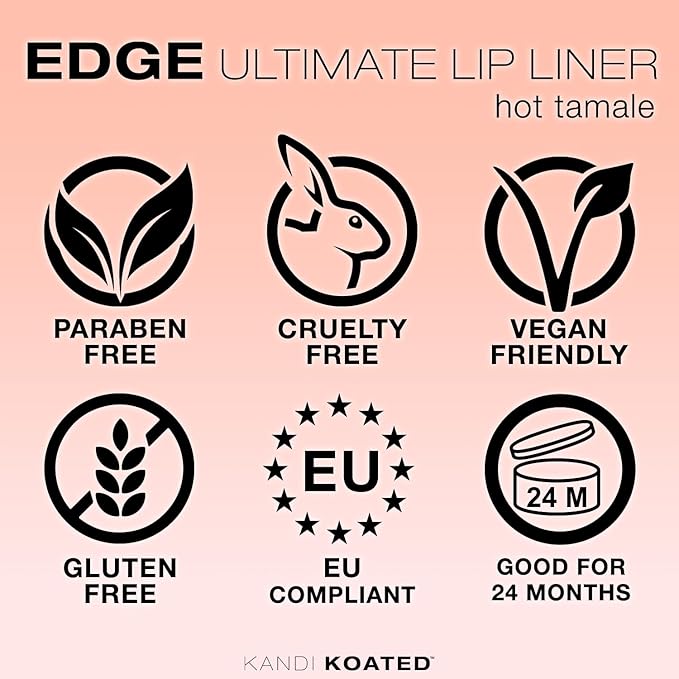Kandi Koated Edge Lip Liner Pencil [Hot Tamale] Vegan Lip Liner | Paraben-Free, Cruelty-Free Formula with Vitamin E and C | Beauty & Makeup