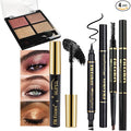 4-in-1 Eye Makeup Kit 4 Colors Eyeshadow Palette Black Liqiud Eyeliner with Stamp and Double-headed Brown Eyebrow Pencil Set for Women Beginners Gift (03)