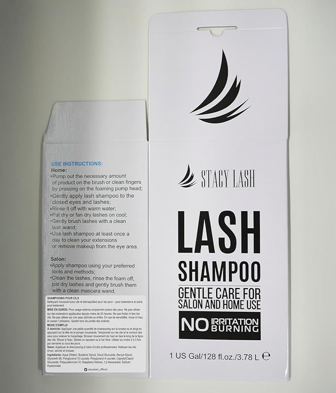 STACY LASH Eyelash Extension Shampoo 1US Gal / 128 fl.oz. / 3.78L / Eyelid Foaming Cleanser/Safe Wash for Extensions & Natural Lashes/Supplies for Professional & Home Use / 50 Aftercare Cards