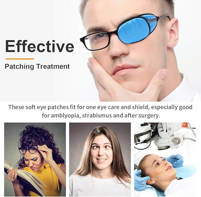 eZAKKA Eye Patches for Adults, Eye Patch for Glasses Silk Patch for Lazy Eye Amblyopia Strabismus and After Surgery (Navy Blue+Black)