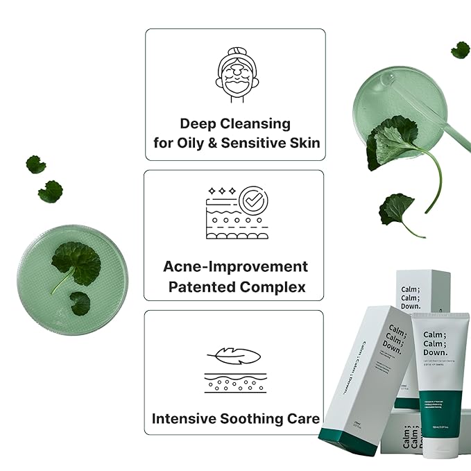 Calm Calm Down Cica Foam Cleanser – Deep Pore Cleansing, Face Wash with 5-CICA Complex | Soothing, Calming, Mild Formula for Daily Use | 5.07 fl.oz. / 150 ml
