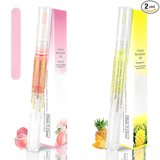 2PCS Cuticle Oil Pen for Nails,Nail Oil Pen for Nail Care,Cuticle Oil for Nails with Nail File,Nail Oil Cuticle Prevent Dry Cracking and Hangnails,Deep Nourishment(Pineapple & Peach Flavor)
