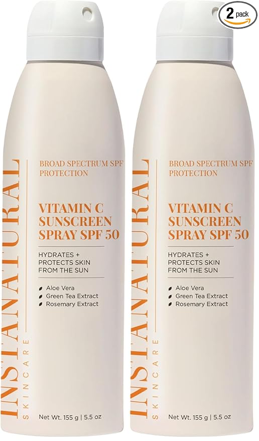 InstaNatural Skin Care Vitamin C SPF 50 Broad Spectrum Sunscreen Spray, Brightens & Hydrates, UVA, UVB Sun Protection Sunblock, with Aloe Vera & Botanicals, Aerosol Bottle, 5.5 Fl Oz (Pack of 2)