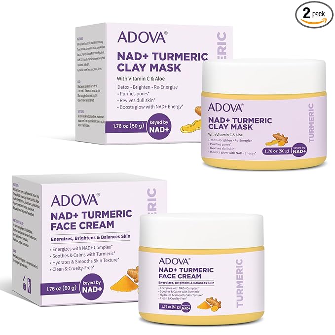 2-Pack All-Natural Turmeric Skin Cream & Nad+ Turmeric Clay Mask, Cleanses Skin, facial Repairand Moisturizing, Lighten Dark Spots, Evens Skin Tone & Anti-Aging