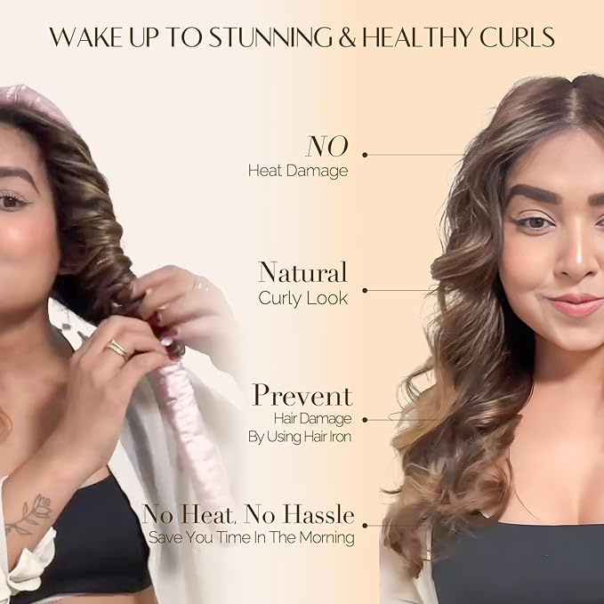 Yanibest Satin Heatless Curler Set, Overnight Hair Curler to Sleep in, No Heat Heatless Curl with Scrunchies and Clip，Green