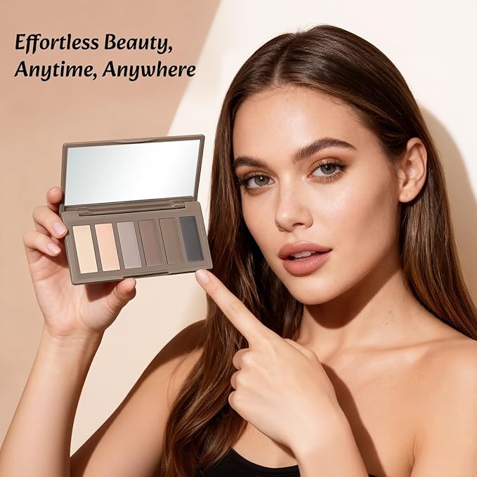 Neutral Nude Matte Mini Eyeshadow Palette, 6 Colors Smoky Taupe & Brown Travel Size Eye Shadows, Highly Pigmented, Long-Lasting, Vegan Makeup Palette with Mirror for Daily Use
