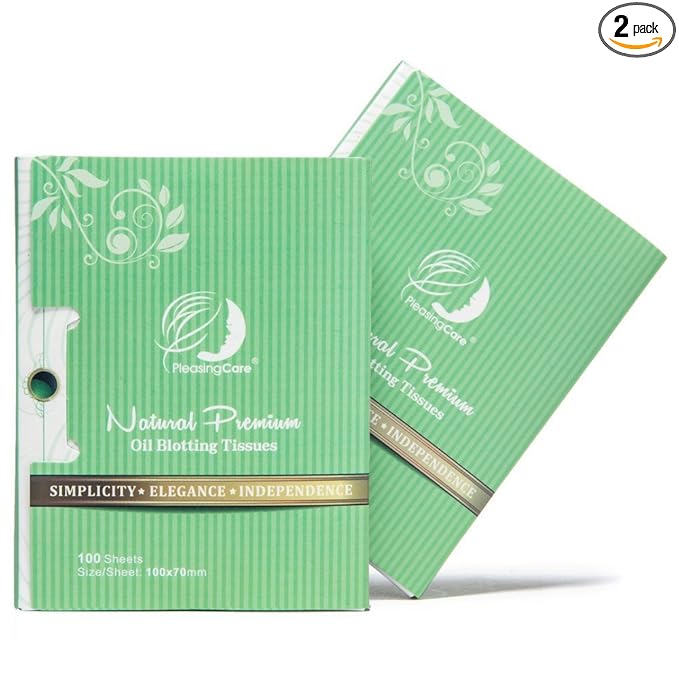 Natural Green Tea Oil Absorbing Tissues - 200 Counts in 2 Pack, Premium Face Oil Blotting Paper - Take 1 Piece Each Time Design - Large 10CM Oil Absorbing Sheets, No Waste and Easy to Carry in Pocket!