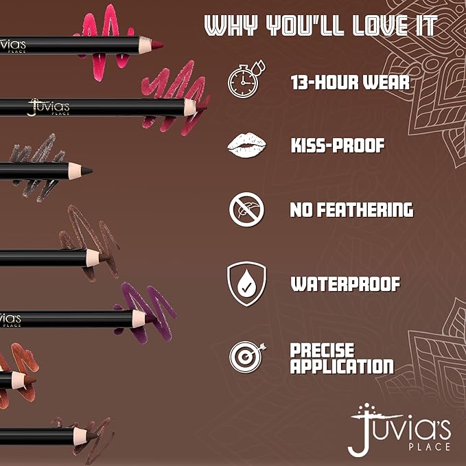 Juvia's Place Long Wear Lip Pencil – Center Of Attention – Waterproof & Kiss-proof, Long Lasting Lip Liner, Smooth Application - Soft Matte Finish Base for Lipstick - 13 Hours of Wear for Everyday Use
