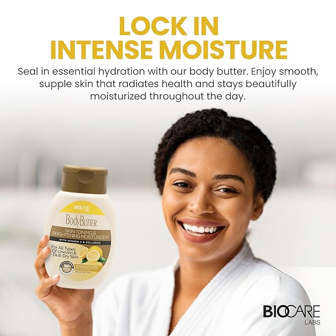 Biocare Labs Moisturizing Body Butter - Body Cream With Vitamin C & Collagen - Instantly Penetrates and Deeply Renews Skin - Lotion Designed For Uneven Skin Tones