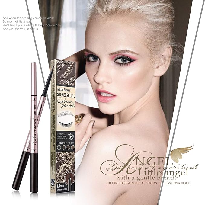 Vtrem Double-headed Eyebrow Pencil: Waterproof Smudge-Proof Long Lasting Eye Brow Pen Fine Carving Eyebrow Pencil for Natural (4# Khaki Coffee)